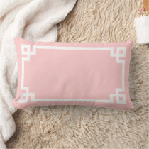 Petal Pink and White Greek Key | Editable Colors Lumbar Pillow