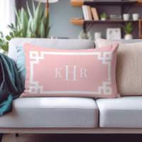 Petal Pink and White Greek Key | Monogrammed