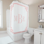 Petal Pink and White Greek Key | Monogrammed Shower Curtain