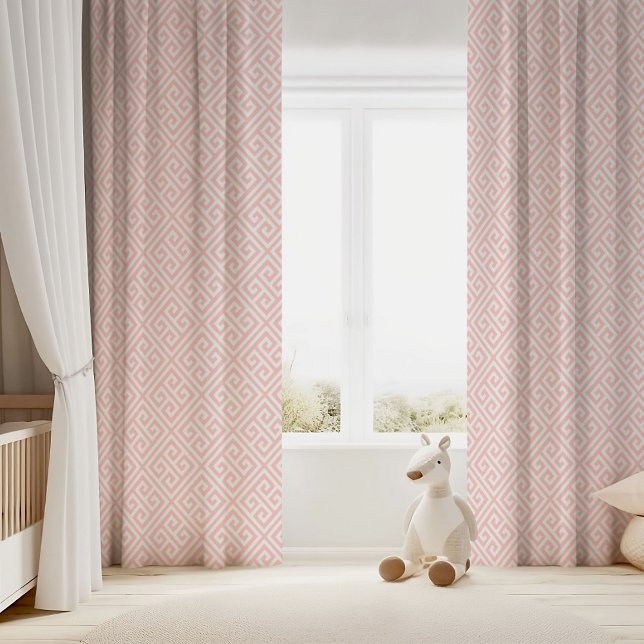 Petal Pink and White Greek Key Pattern Blackout Curtains (Creator Uploaded)