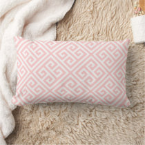 Petal Pink and White Greek Key Pattern Lumbar Pillow