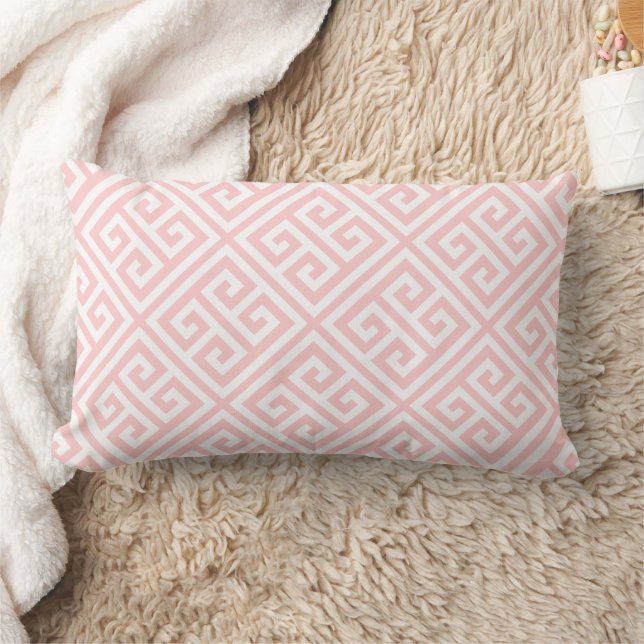 Petal Pink and White Greek Key Pattern Lumbar Pillow (Blanket)