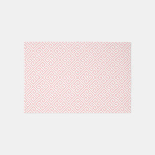 Petal Pink and White Greek Key Pattern Rug