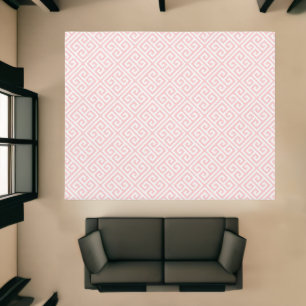 Petal Pink and White Greek Key Pattern Rug