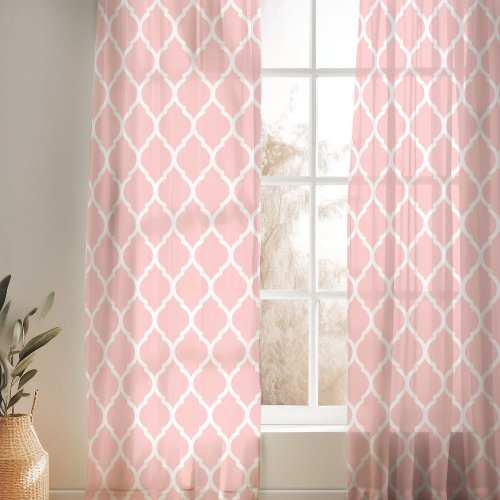 Petal Pink and White Moroccan Pattern Sheer Curtains