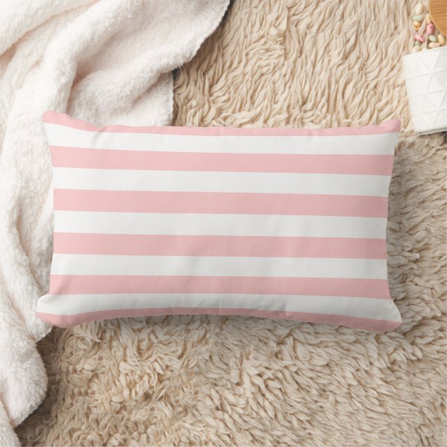 Petal Pink and White Stripes Lumbar Pillow (Blanket)
