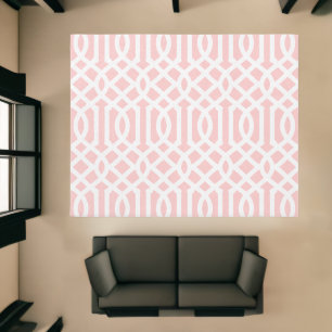 Petal Pink and White Trellis Pattern Rug