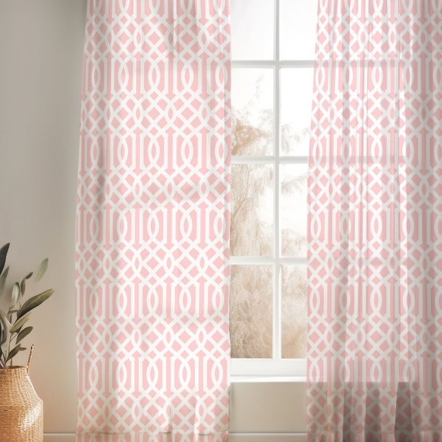 Petal Pink and White Trellis Pattern Sheer Curtains (Creator Uploaded)