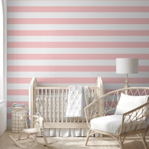 Petal Pink and White Wide Horizontal Stripes Wallpaper Petal Pink and White Wide Horizontal Stripes Wallpaper