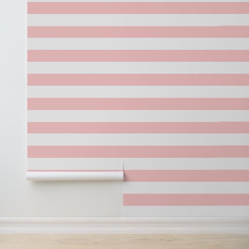Petal Pink and White Wide Horizontal Stripes Wallpaper Petal Pink and White Wide Horizontal Stripes Wallpaper