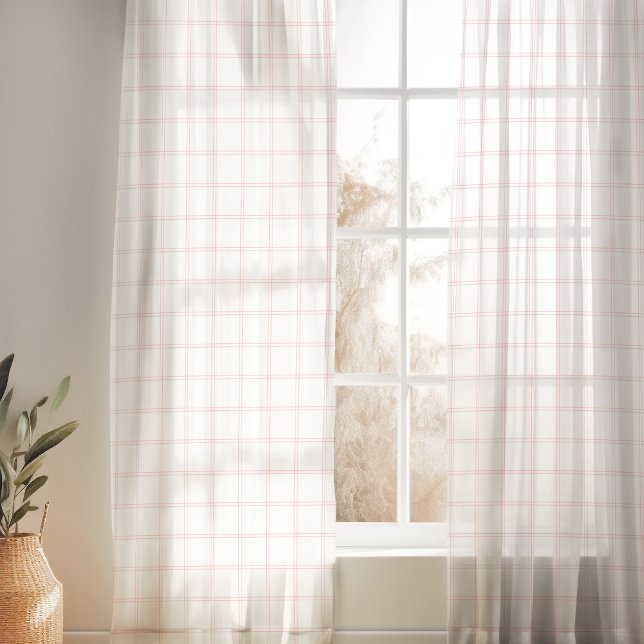 Petal Pink and White Windowpane Check Sheer Curtains (Creator Uploaded)