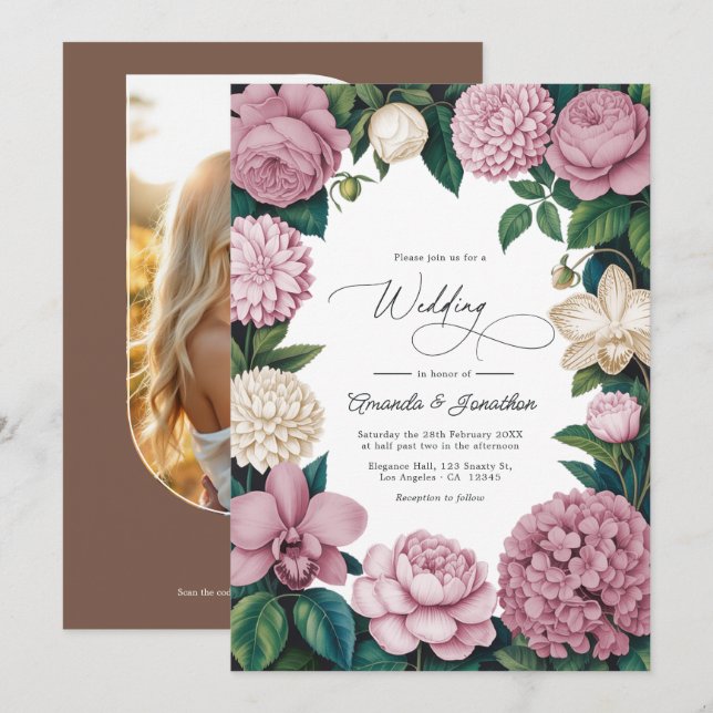 Petal Pink, Ballet Rose & Soft Linen Wedding Invitation (Front/Back)