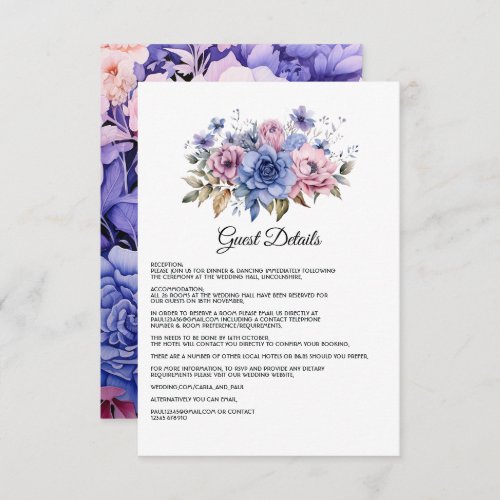 Petal Pink Cornflower Blue  Mauve Guest Details Enclosure Card