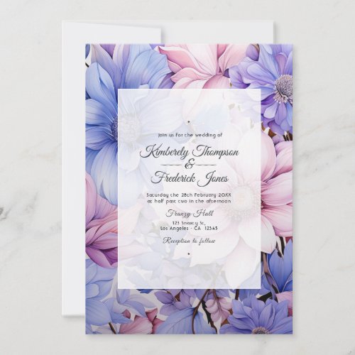 Petal Pink Cornflower Blue  Mauve Purple Wedding Invitation