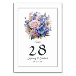 Petal Pink, Cornflower Blue &amp; Mauve Purple Wedding Table Number