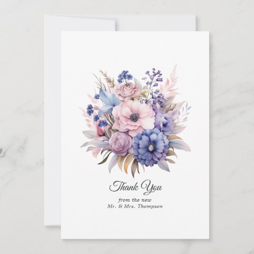 Petal Pink Cornflower Blue  Mauve Purple Wedding Thank You Card
