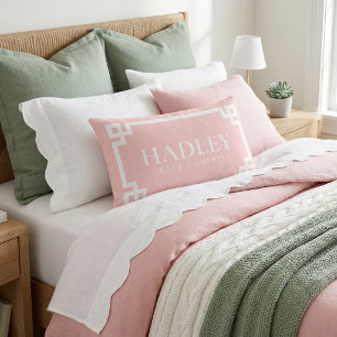 Petal Pink Custom Name Monogram Lumbar Pillow