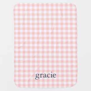 Petal Pink Gingham Monogrammed Baby Blanket