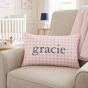 Petal Pink Gingham Monogrammed Lumbar Pillow