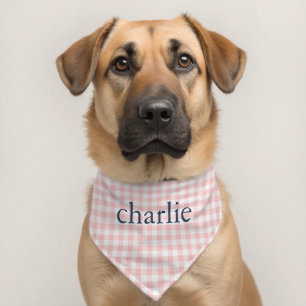 Petal Pink Gingham Monogrammed Pet Bandana Collar