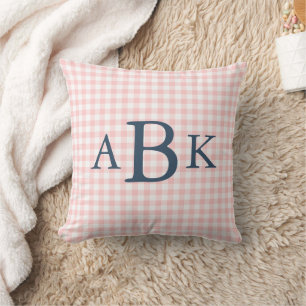 Petal Pink Gingham Monogrammed Throw Pillow