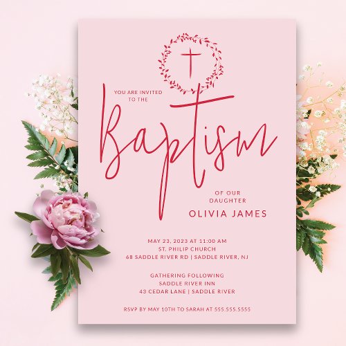 Petal Pink Girls Baptism Invitation