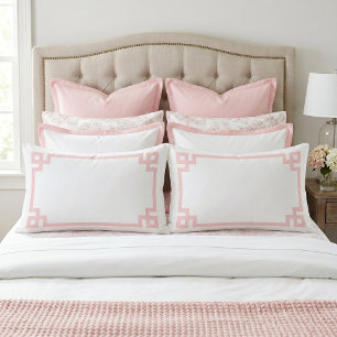 Petal Pink Greek Key Border King Size Pillow Case