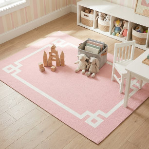 Petal Pink Greek Key Border Rug