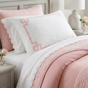 Petal Pink Greek Key Border Standard Pillow Case