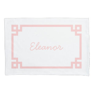 Petal Pink Greek Key Monogram Standard Pillow Case