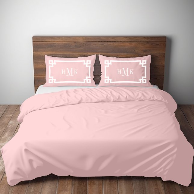 Petal Pink Greek Key Monogram Standard Pillow Case (Creator Uploaded)