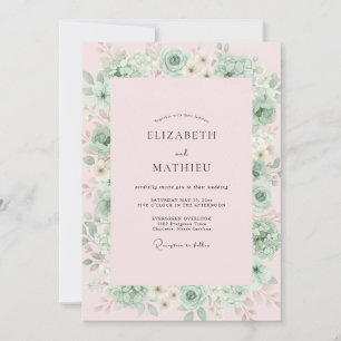 Petal Pink Mint Succulent Eucalyptus Wedding Invitation
