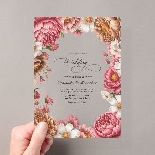 Petal Pink, Mocha Latte & Ivory Pearl Wedding Acrylic Invitations