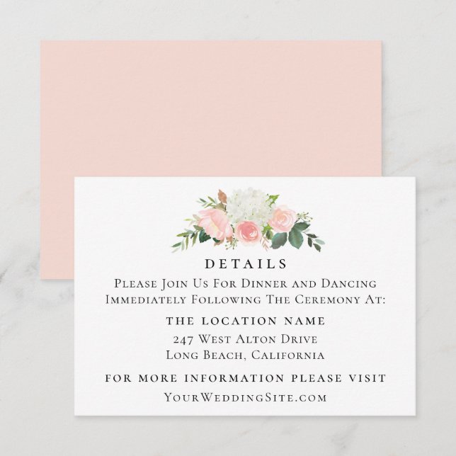 Petal Pink Watercolor Floral Wedding Details Invitation (Front/Back)