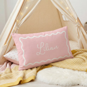 Petal Pink Wavy Scallop Frame Monogram Lumbar Pillow