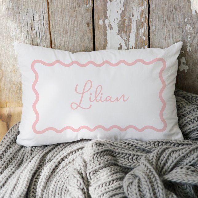 Petal Pink Wavy Scallop Frame Monogram Lumbar Pillow (Creator Uploaded)