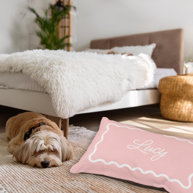 Petal Pink Wavy Scallop Frame Monogram Pet Bed (Creator Uploaded)