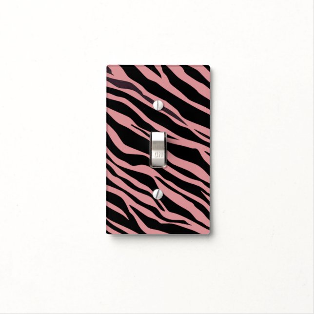 Petal Pink Zebra Striped Light Switch Cover (In Situ)