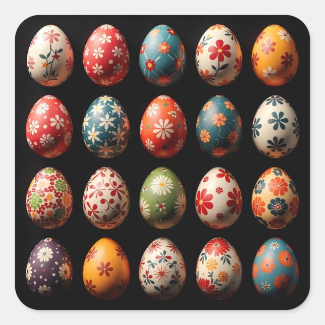 Petal Power Easter Eggs Square Sticker (Front)