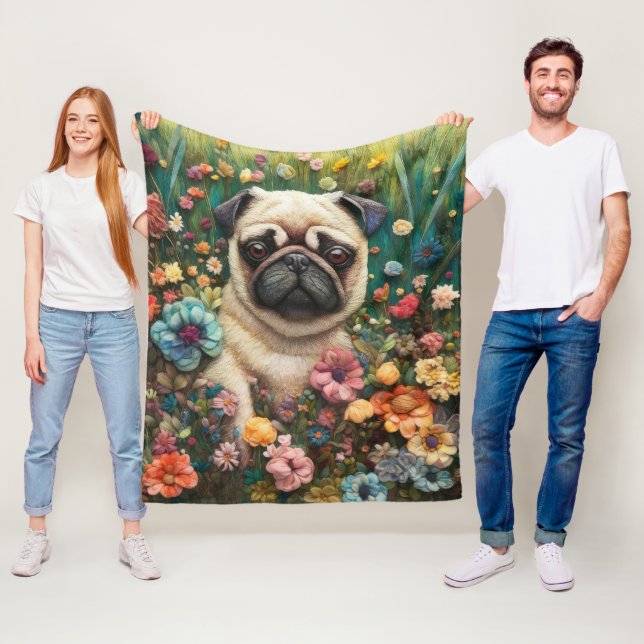 Petal Pug's Garden: A Dreamlike Needle Felt Fleece Blanket (In Situ)