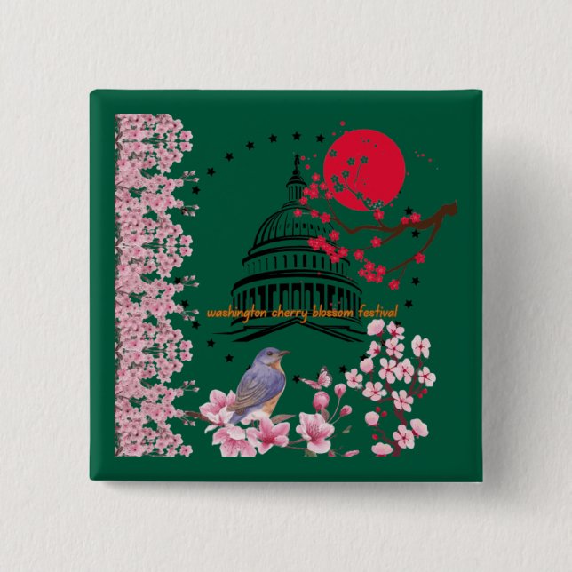 Petal rain celebration forest green button (Front)
