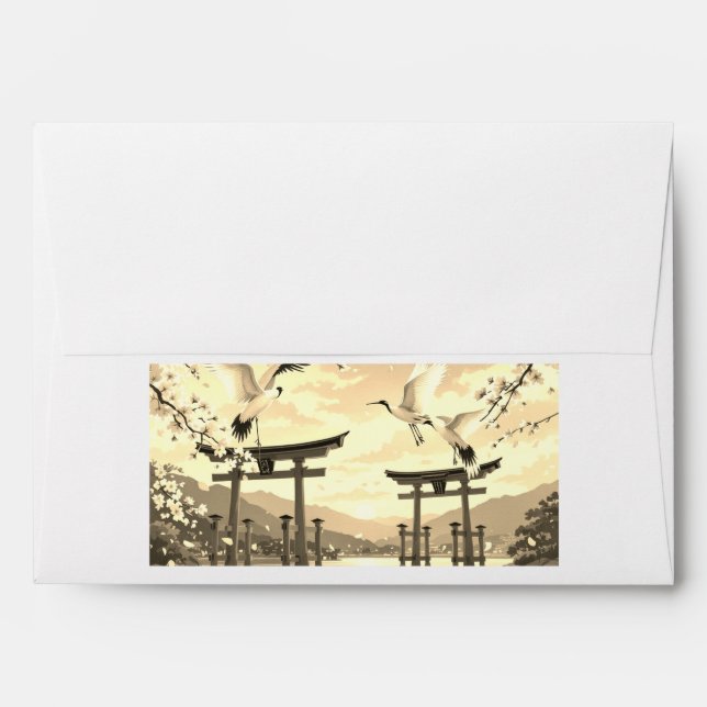 Petal Reverie—A Crane’s Serenade at Sundown Envelope (Back (Top Flap))