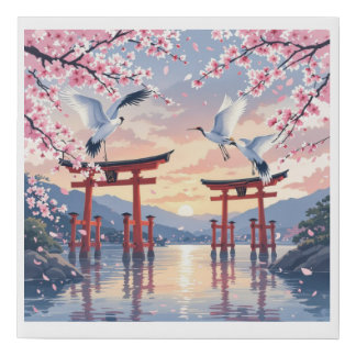 Petal Reverie—A Crane’s Serenade at Sundown Faux Canvas Print