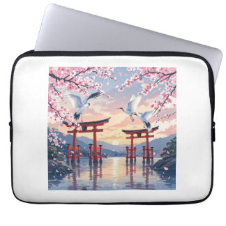 Petal Reverie—A Crane’s Serenade at Sundown Laptop Sleeve