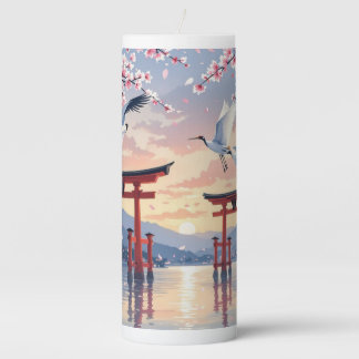 Petal Reverie—A Crane’s Serenade at Sundown Pillar Candle