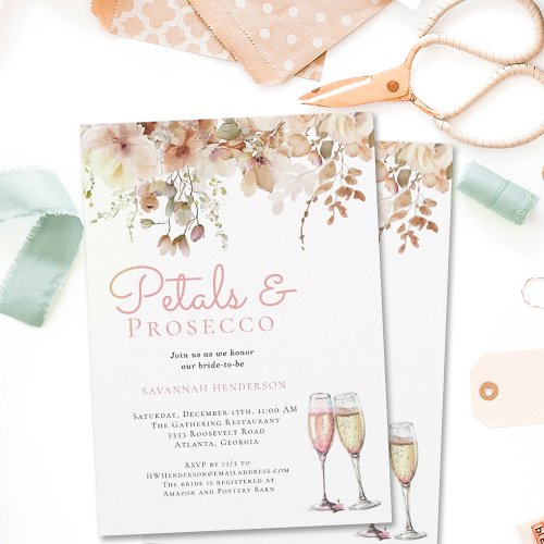 Petals and Bubbly Prosecco Floral Bridal Shower Invitation