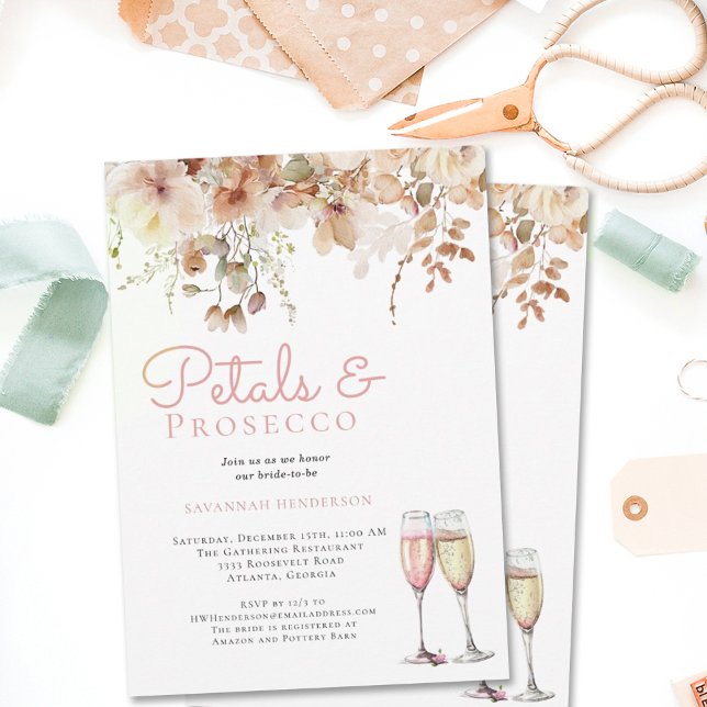 Petals and Bubbly Prosecco Floral Bridal Shower Invitation (Creator Uploaded)