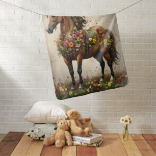 Petals And Hooves:  Brown Horse Fantasy Garden,  Baby Blanket