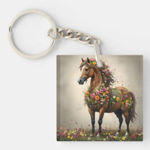 Petals And Hooves:  Brown Horse Fantasy Garden,  Keychain