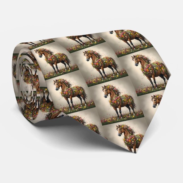Petals And Hooves:  Brown Horse Fantasy Garden,  Neck Tie (Rolled)